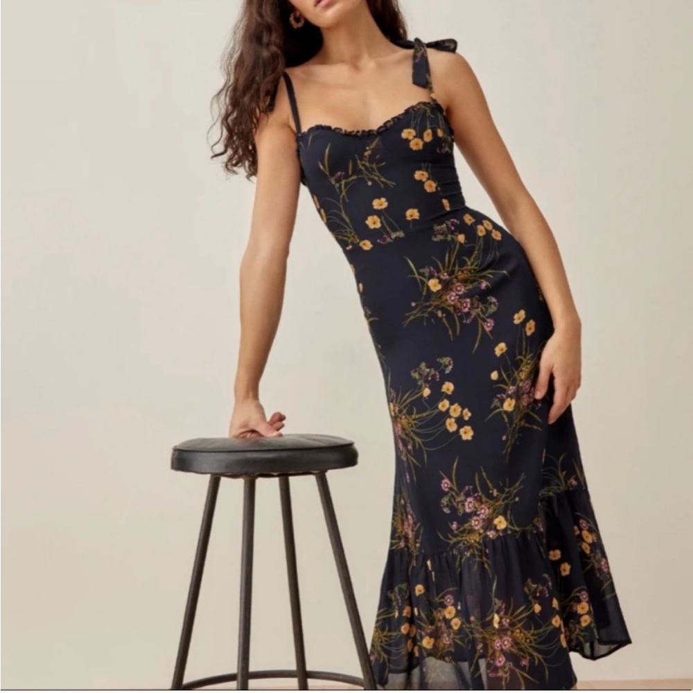 Reformation Navy Floral Midi Nikita Dress - Picture 3 of 9